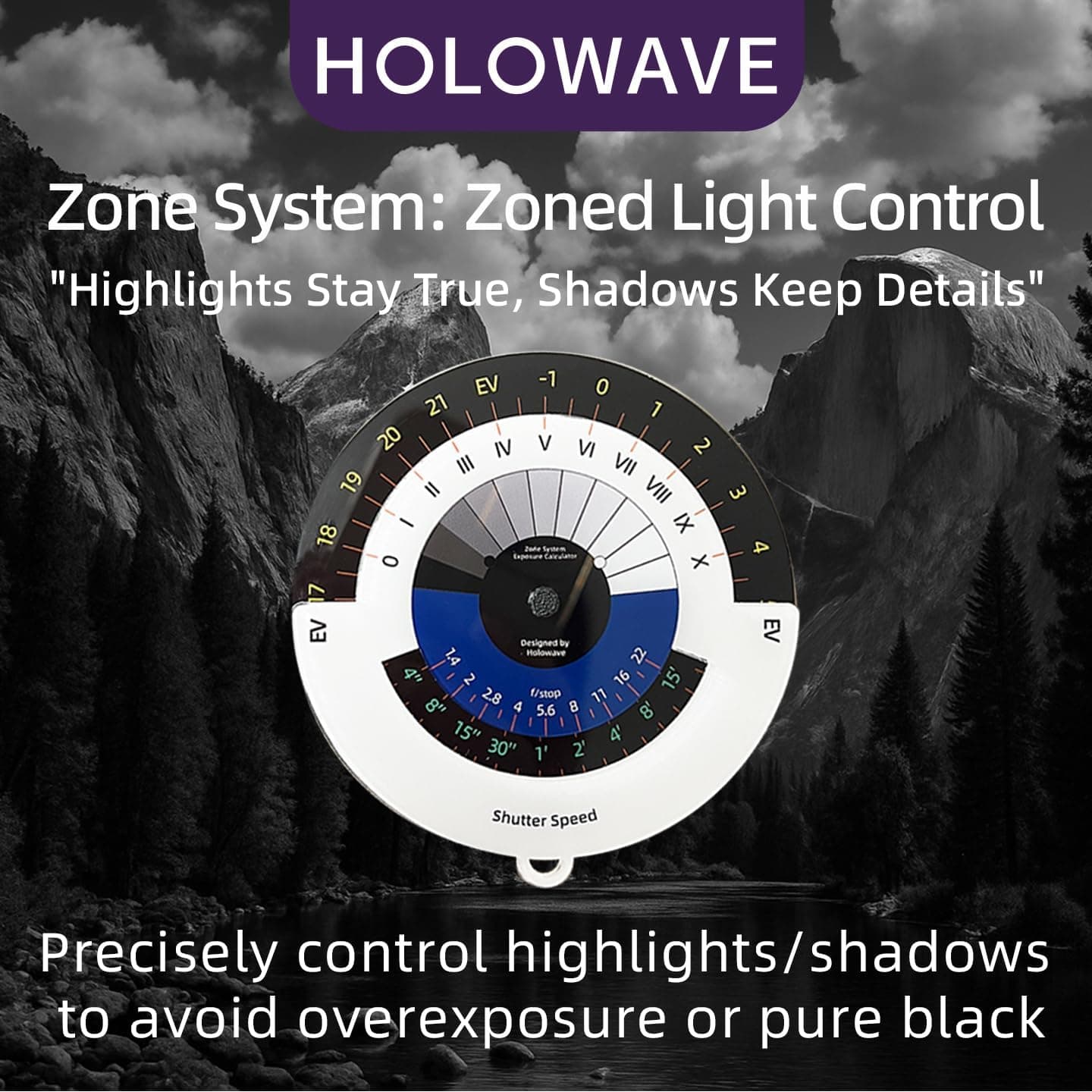 Zone System exposure calculator showing EV, aperture, and shutter-speed relationships